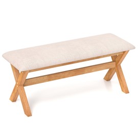 Giantex Upholstered Long Entryway Bench, Rubber Wood Dining Bench with Padded Seat, End of Bed Bench, 43.5x15.5x17.5 Inches, 400 Lbs Capacity, Bench for Dining Room, Kitchen, Bedroom, Hallway (1)