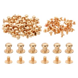 PATIKIL 6mm Leather Rivets, 50 Sets Round Button Head Studs Metal Screw Studs Posts Chicago Screws Rivet for Clothing Leather Crafts, Gold Tone