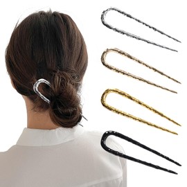 4 Pcs French Twist Hair Pin,Metal French Hair Pins U Shaped for Buns,Updo Accessories,For Women & Girls and All Hair Types,Stylish Elegant