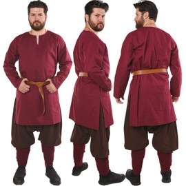 Odin Medieval Viking LARP Pirate Cotton Mens Shirt Tunic-Made in Turkey Burgundy-S