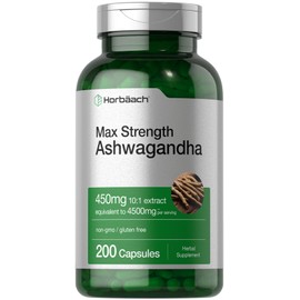 Horbäach Ashwagandha Supplement for Women and Men | 200 Capsules | Max Strength Herb Root Extract | with Black Pepper Extract | Non-GMO, Gluten Free