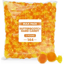 Butterscotch Hard Candy Discs Bulk 2lb - Individually Wrapped Butter Scotch Candies For Party Favors, Office Treats & Sweets - Approx 144 Pieces
