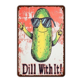 KIYOYO Funny Dill Pickle Vintage Style Metal Tin Sign Home Living Room Kitchen Dining Room Bedroom Farmhouse Wall Decoration 8x12 Inch
