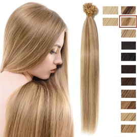 16"-22" Pre Bonded Human Hair Extensions 100 Strands 100% Remy Keratin Nail U Tip Real Hair Extensions Straight #12/613 Golden Brown&Bleach Blonde (16 inch,50g)