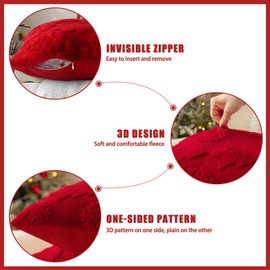 Christmas Cushion Covers Set of 2, Christmas Pillow Cases 18x18inch, Coral Fleece Xmas Cushion Covers Snowflake and Tree Design Christmas Pillow Cover for Sofa Bed Living Room Christmas Decor (Red)