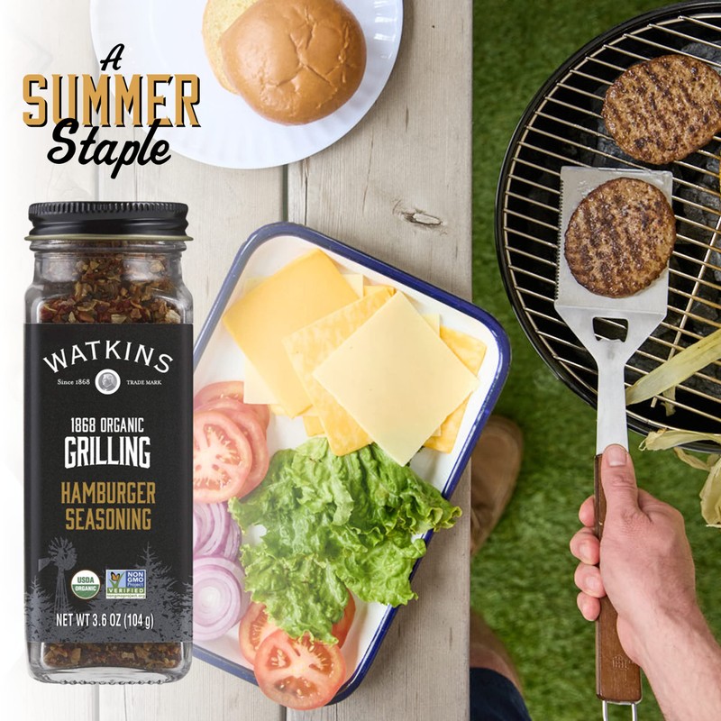 Watkins Organic Grilling Hamburger Seasoning, Non-GMO, Kosher, 3.6 Oz, 1-Pack