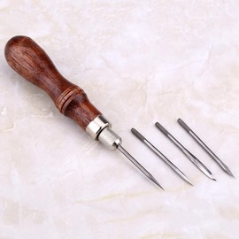 4-in-1 Diamond Awl with Wooden Handle, Leather Sewing Awl Tool for DIY Handmade Leather Crafting, Sewing, Punching