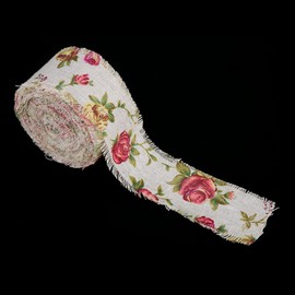 Cunyuer Burlap Ribbon, 10m 32.8ft Vintage Printed Rose Floral Ribbon, Jute Belt Strap for Wedding Party Christmas Festival Birthday Decor