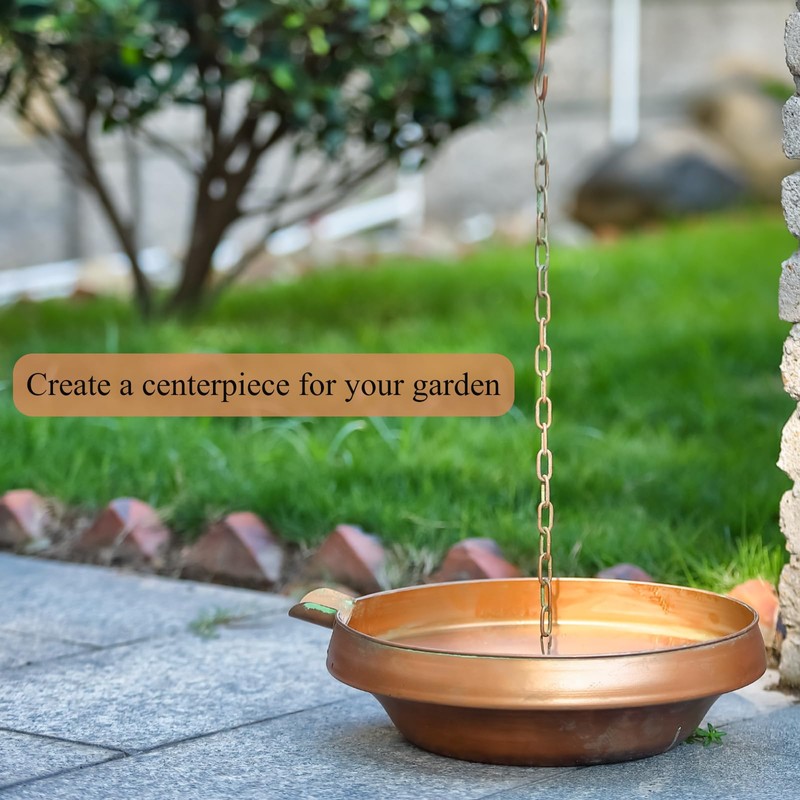 MOCOME Metal Rain Chain Basin, Antique Copper, 12.9" Diameter, 4"