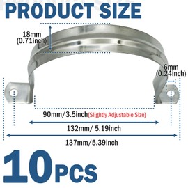 3.5 inches Rigid Pipe Two Hole stainless steel U-shaped pipe card Tension Clips 304 Stainless Steel Heavy Duty Pipe Fasten Holder-Secures Conduit Silver, 10Pcs(90MM)