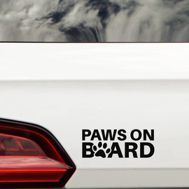 Paws On Board Pet Funny Car Sticker - Waterproof Decal - Long Lasting - Dog & Cat Gifts for Cars, Vans, Caravans, Motorhomes (Black)