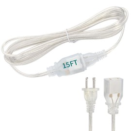 Haultop Clear Extension Cord - 15 Ft, Male to Female, UL-Certified, 2 Prong Indoor, 2 x 16AWG 10A/250V