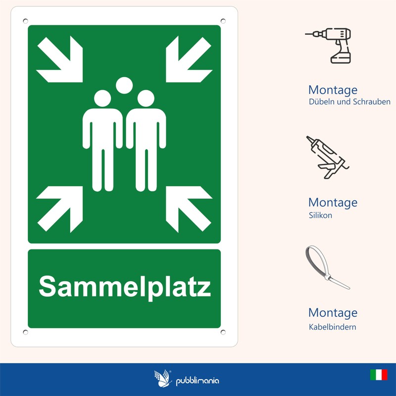 Pubblimania 3 Sammelplatz Sign, Fire Safety Sign, 3 mm Thick