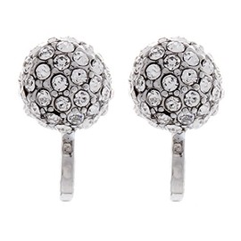 Clip On Earrings – Silver Plated Ball with Clear Crystals – Ada by Bello London