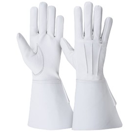 Men's Long Cuff Gauntlets Gloves Piper Drummer Band Gloves (White, M)