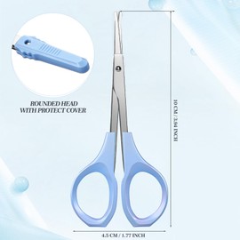 2 Pack Curved Craft Scissors Small Scissors Beauty Eyebrow Scissors Stainless Steel Trimming Scissors for Eyebrow Eyelash Extensions, Facial Nose Hair, 4 Inch (Blue)
