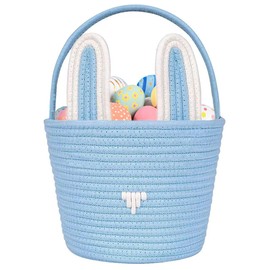 Poschnor Large Easter Basket with Gift Bags and Ribbons, Easter Bunny Basket for Kids, Woven Cotton Rope Basket for gifting, Blue