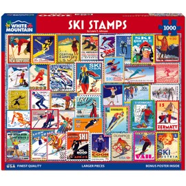 White Mountain Ski Stamps Winter Puzzles 1000 Pieces Jigsaw Puzzle for Family and Adults