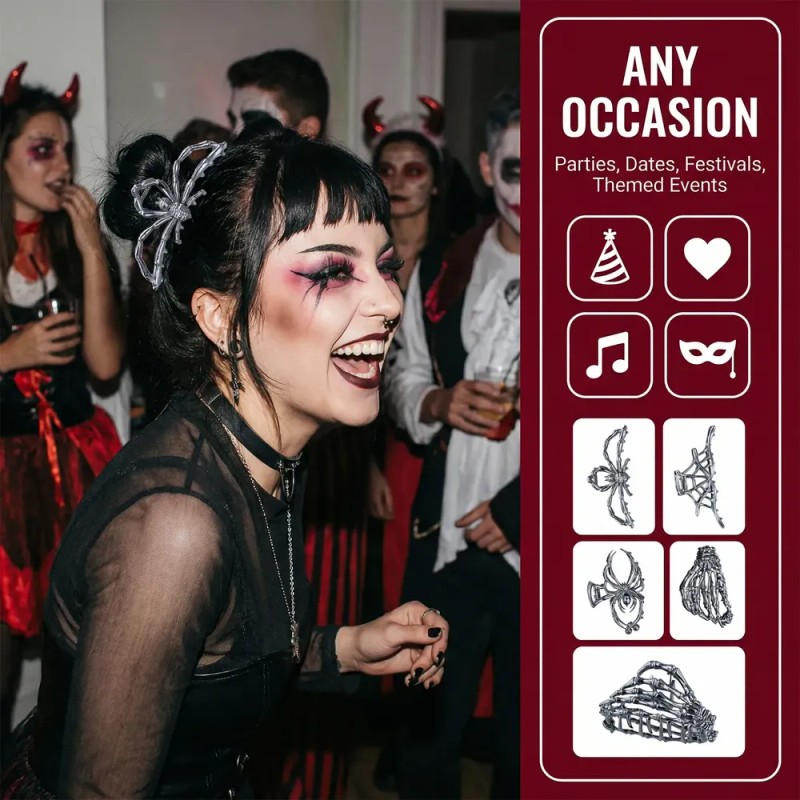 4pcs Pinzas Para Cabello Araña Con Strass Punk Fiesta