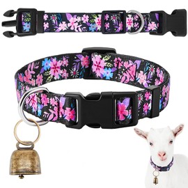 Yeyeplum Goat Collars with Bells, Sheep Grazing Copper Bells and Adjustable Nylon Collar Set Loud Bronze Bell for Small Farm Animal Sheep Cow Accessories(Flower)