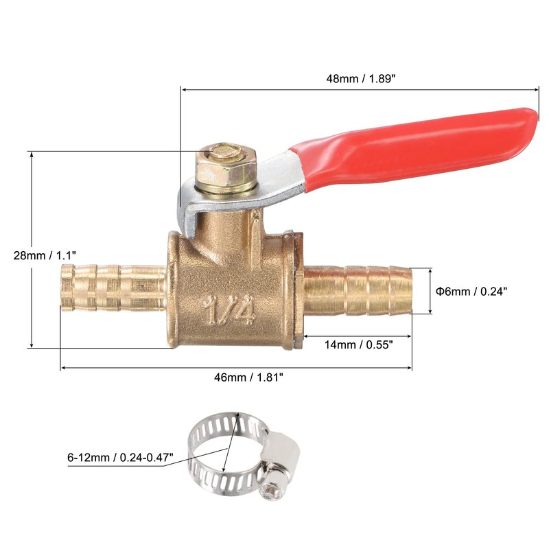 sourcing map Brass Air Ball Valve Shut Off Switch 6mm