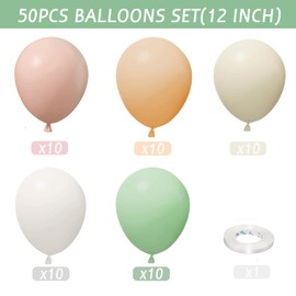 Pink and Dusty Green Balloons,50Pcs 12 Inch Brown Nude Boho White balloons Balloons, with Ribbon for Girls Women Birthday Baby Shower Wedding Tea Party Decorations