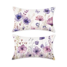 TAJWE Floral Throw Pillow Covers 12x20 Set of 2 Spring Summer Outdoor Decor Lumbar Pillow Cases for Home Couch Decorations