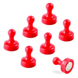 7 x Extra Strong Magnetic Push Pins Neodymium Magnets - Perfect for Maps, Whiteboards, Memos, Fridges, Homes, Schools and Offices [Assorted Colours] (Red, Large (7 Pins))