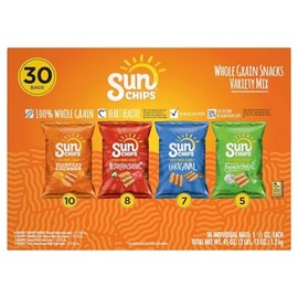 Sun Chips Whole Grain Snacks, Variety Pack, 1.5 oz, 30 ct