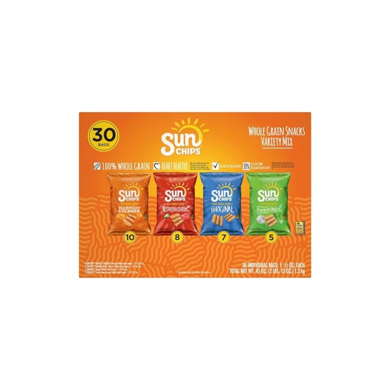 Sun Chips Whole Grain Snacks, Variety Pack, 1.5 oz, 30