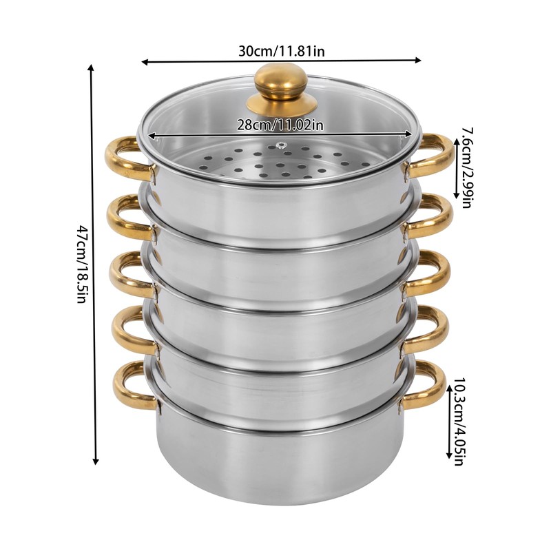 5 Tier Stainless Steel Steamer Pot, 11.8In/30cm Food Steamer Cookware