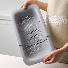 Over the Sink Colander Strainer Basket-Wash Vegetables and Fruits, Drain Cooked Pasta and Dry Dishes-Extendable-New Home Kitchen Essentials, Ultimate Kitchen Gadgets for Home Organization (Gray)