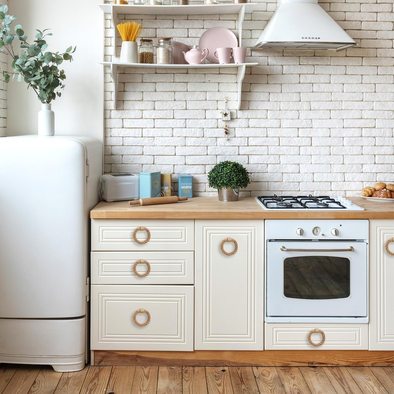 QNNEFF 6PCS Nautical Twisted Jute Rope Drawer Pulls Brushed Brass