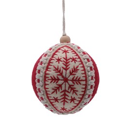 Vickerman 673980-4" Red/White Felt Snowflake Ball Christmas Tree Ornament (2 Pack) (JE210132)