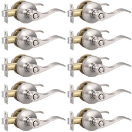 Knobonly 10 Pack Brushed Satin Nickel Door Lever Privacy Door Handles, Zinc Alloy Door Handle Interior, Keyless Lock for Bedroom or Bathroom