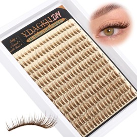 Brown Lash Clusters Natural Invisible Band Eyelash Clusters Spiky Dark Brown Eyelash Extension 240pcs 8-16mm Wispy Cluster Eyelash Extensions C Curly DIY Individual Lash Extension