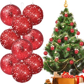 Libima 8 Pcs 4 Inch Christmas Ball Ornaments Glitter Christmas Ornaments Large Hanging Christmas Balls for Xmas Tree Home Decorations Holiday Party Decor (Red)