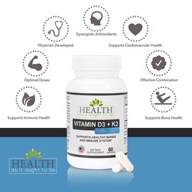 HAIOTB D3+K2: Vitamin D3 7500 IU (188mcg) + K2 200 mcg- 60 Capsules