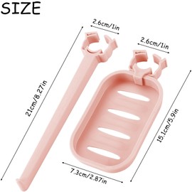 4Pcs Clip-on Towel & Soap Holder, Adjustable Shower Rail Towel Soap Dish Shower Towel Soap Holder for Bathroom Kitchen, Blue & Pink