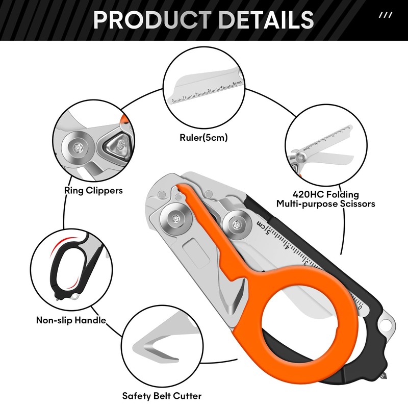 Trauma Shears Emergency Response Shears, Stainless Steel Foldable Scissors Pliers,