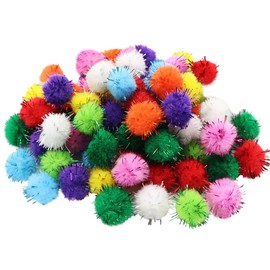 UUYYEO 100 Pcs 4cm Glitter Pom Poms Sparkle Craft Balls Tinsel Pom Poms Small Pom pom Balls Pom Pom Balls Pom poms Cat Toy Balls