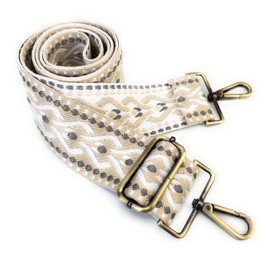 VersaKits Purse Strap Replacement Crossbody 2 Inch Wide Khaki White Ethnic Jacquard Weave with Brass Hooks Adjustable Shoulder Strap Guitar Style