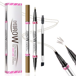 2-in-1 Dual-Ended Microblading Augenbrauenstift, Augenbrauenstift Wasserfest, Wasserfest zum Gestalten natürlicher Augenbrauen, Eyebrow Pencil mit Pinsel, Langanhaltend wie echt (Braun)