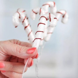 Factory Direct Craft Set of 36 Red and White Sparkling Candy Cane 7" Floral Picks