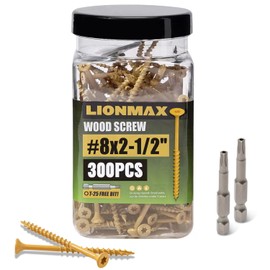 LIONMAX Wood Screws 2-1/2 Inch, Deck Screws #8 x 2-1/2", 300 PCS, Rust Resistant, Epoxy Coated, Exterior Wood Screw, Outdoor Decking Screws, Torx/Star Drive Head, T25 Star Bit Included, Tan
