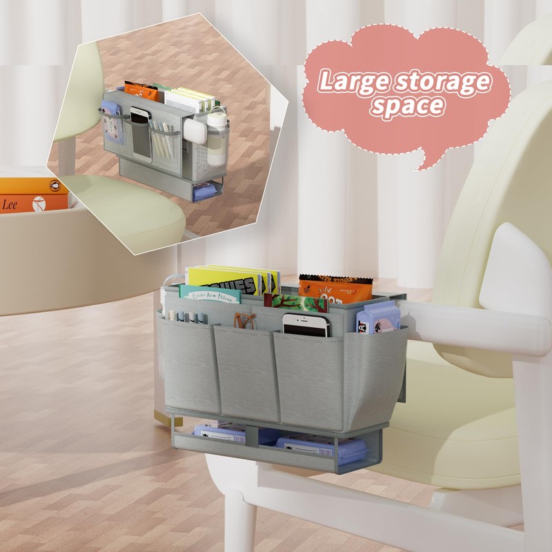 Frjjthchy Bedside Caddy, Bed Organizer with 11 Pockets and Power