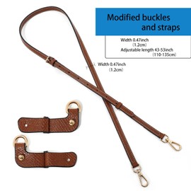 BEUDW Purse Strap Leather Purse Crossbody Adjustable Shoulder Strap for Suitable for Long Champ Handbags (Brown+Gold Hardware)