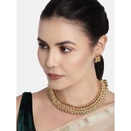 I Jewels 18K Gold Plated Indian Wedding Bollywood Stylish Golden Necklace with Earrings for Women (MC062FL)
