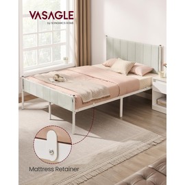 VASAGLE Queen Bed Frame with Upholstered Headboard, Metal Bed Frame Queen Size with Footboard, 1100 lb Weight Capacity, Steel Slats, Easy Assembly, No Box Spring Needed, Cappuccino Beige URMB981W01V1