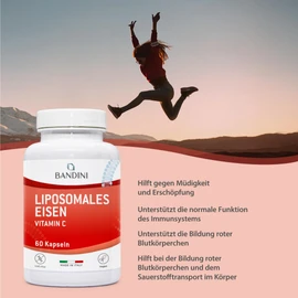 BANDINI Bandini? Liposomales Eisen 30mg + Vitamin C, Fols?ure, B12, B6 und A C Hohe Bioverfgbarkeit, gegen Mdigkeit und Ersch?pfung C Eisenpr?parat mit erh?hter Aufnahmef?higkeit - Liposomal Iron 60 Kapseln